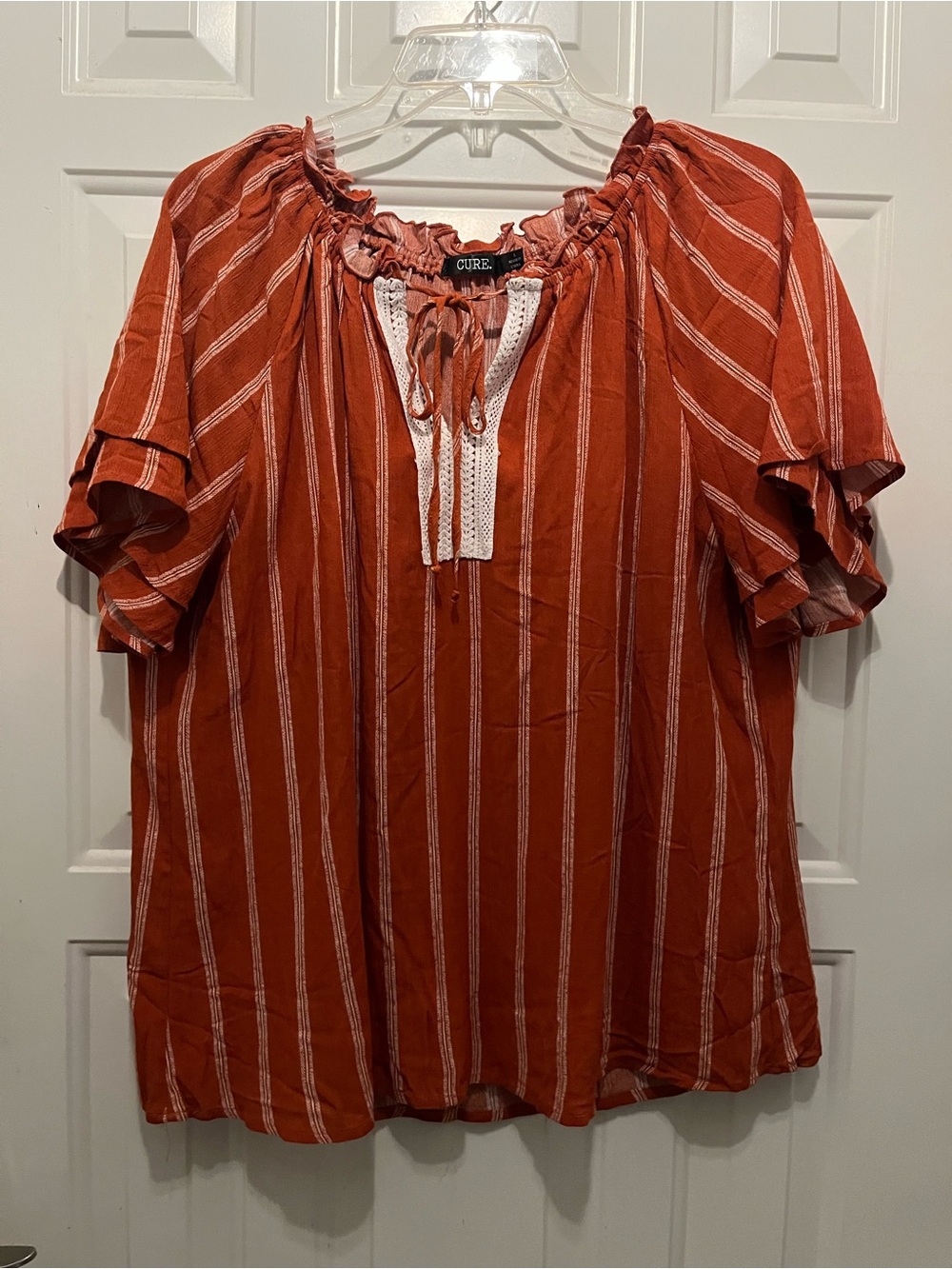 Cure Rust Orange Striped Peasant Blouse